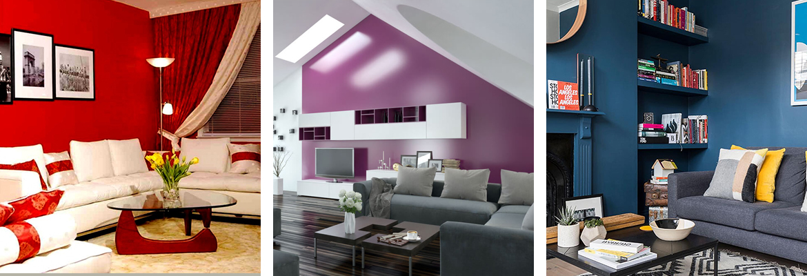 colore soggiorno colori accesi rosso viola blu sala